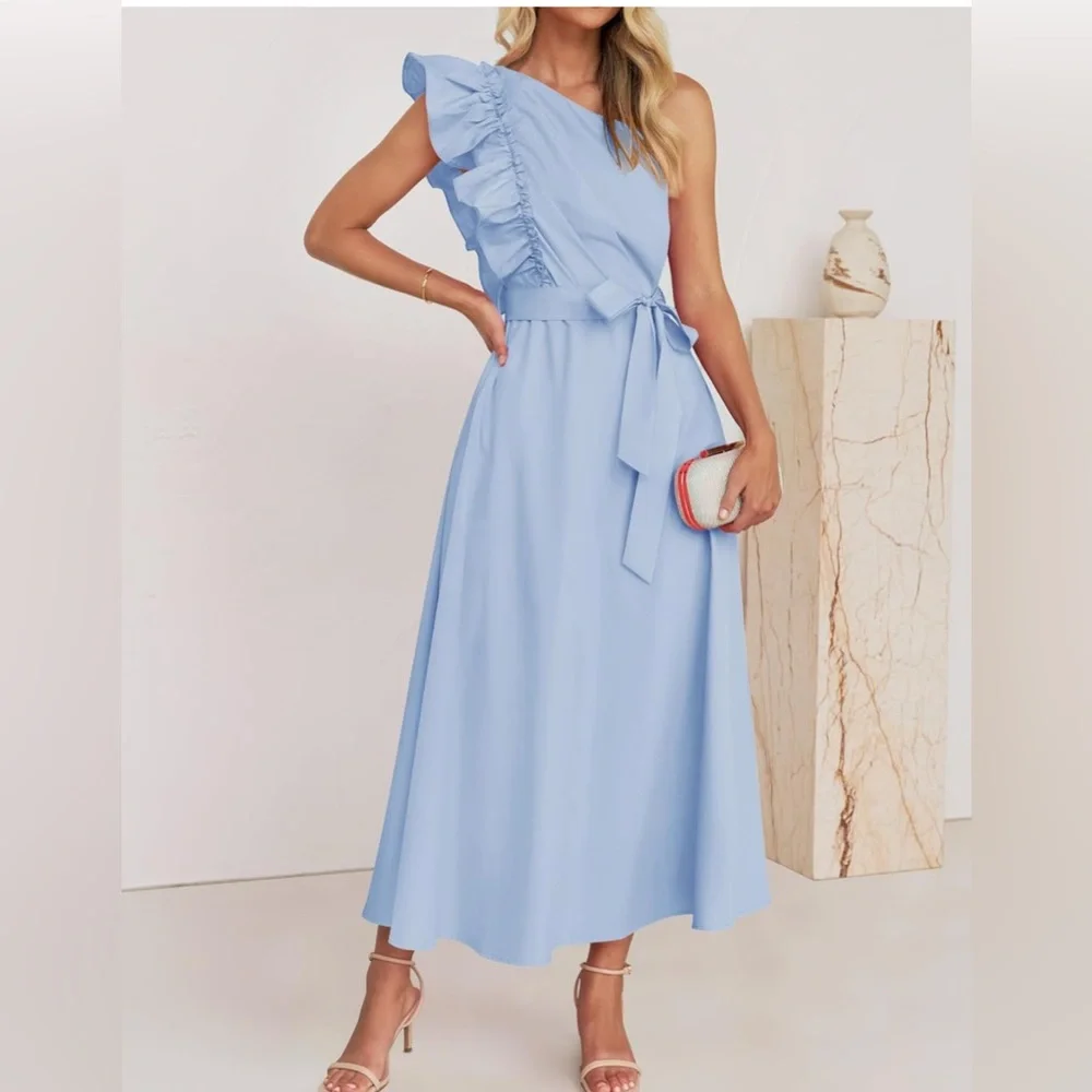 NWOT Elegant Blue One-Shoulder Dress XL